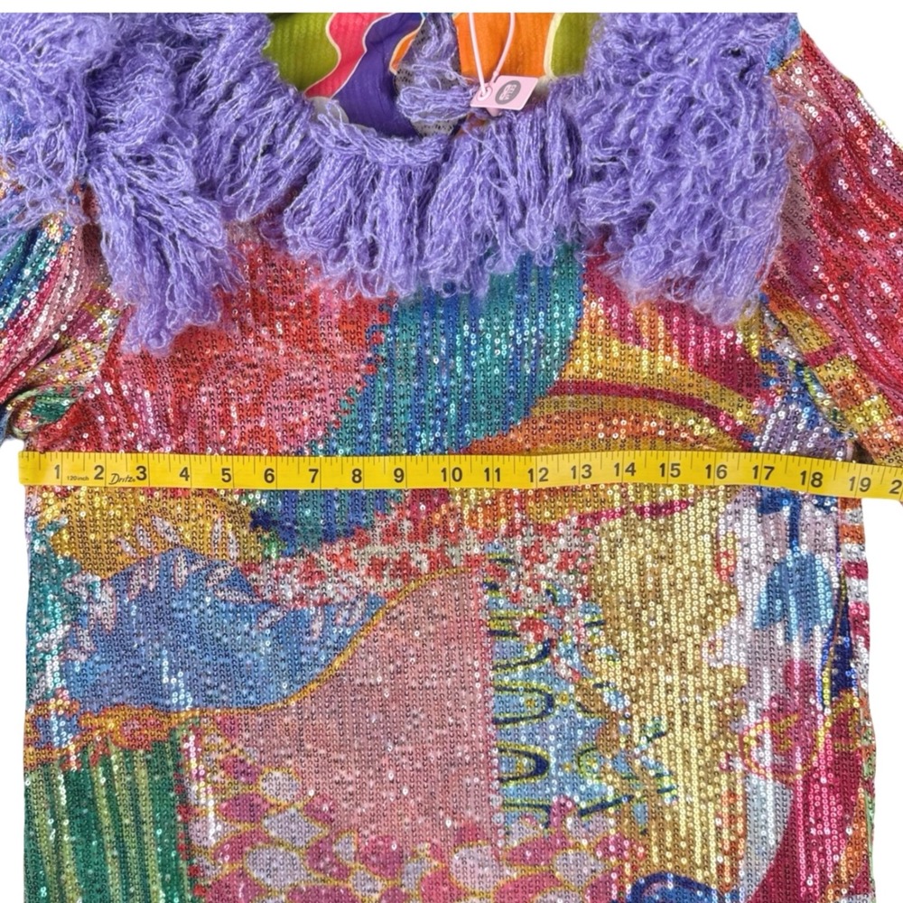 Celia B Raffaella Sequin Fringe Maxi Dress Colorful Statement Size S - Picture 7 of 8
